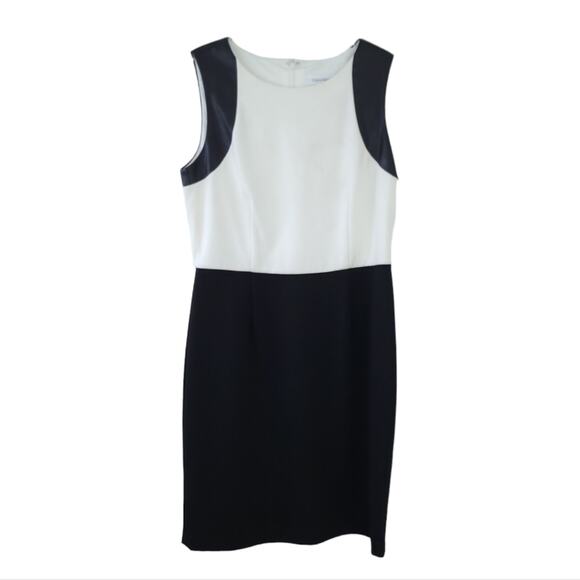 Calvin Klein Black and White Sheath Dress Size 12 Sleeveless Career Dress - Picture 1 of 3